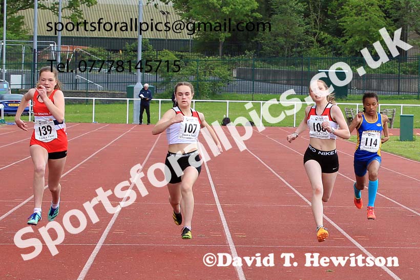 Girls Under-13s 100 metres, 2023 North Eastern Track and Field Champs., Middlesbrough Sports Village, Middlesbrough. Photo: David T. Hewitson/Sports for All Pics